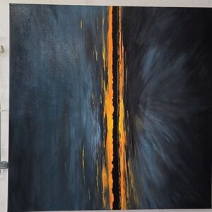 Original 20x20 Acrylic Painting Sunrise Over Potomac, Signed Handmade Unframed